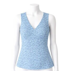 Express Vintage Y2K Ditsy Floral Babydoll Tank Top Juniors 9/10 Medium Blue